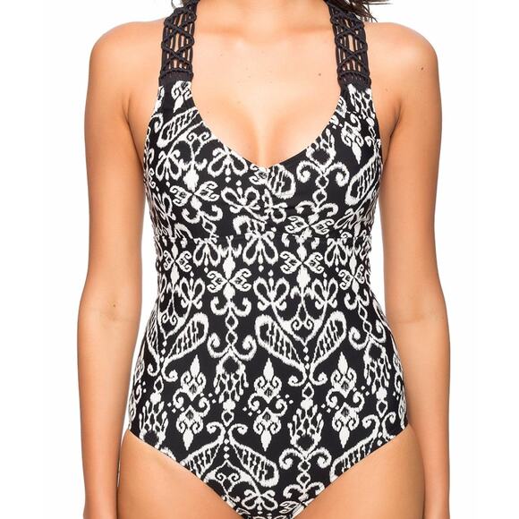 Athena Women Sand Tropez Macrame Halter One-Piece Black Size 14 - Picture 1 of 3